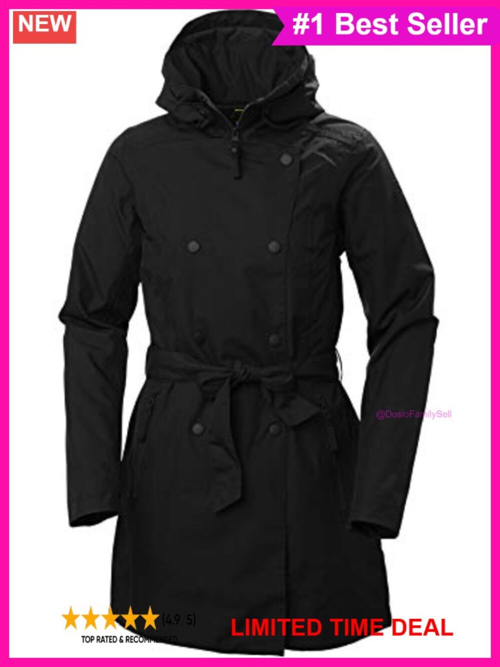 Waterproof Trench Coat Insulated Hooded Fitted Commuter Fall Jacket